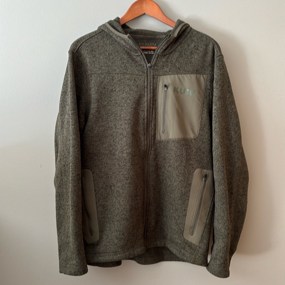 KUIU Base Camp Hooded Sweater Full Zip Hooded Fleece Sweatshirt Green Size M